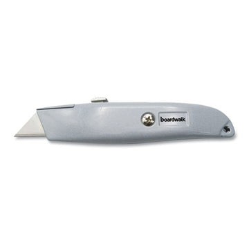 Boardwalk® Retractable Metal Utility Knife, Retractable, Straight-edged, Gray freeshipping - TVN Wholesale
